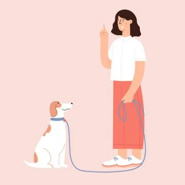 Flat Cartoon Vector Illustration about Human and puppy friendship 스톡 일러스트