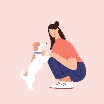 Flat cartoon vector illustration about human and puppy friendship Stock Illustration