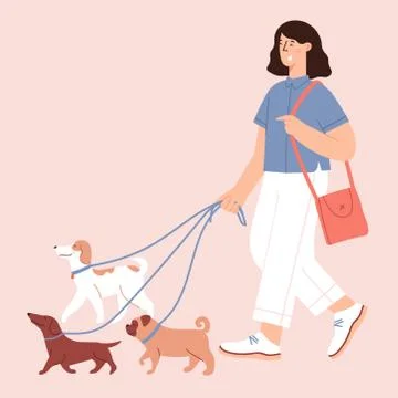 Flat Cartoon Vector Illustration about Human and dogs friendship Stock Illustration