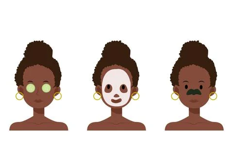 Flat cartoon vector illustration of African American woman with face mask, no Stock Illustration