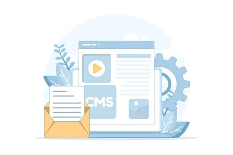 Flat cartoon vector illustration of CMS content management system Illustrazione stock