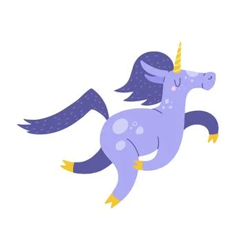 Flat cartoon vector illustration with cute unicorn, hand drawn style. Stock Illustration