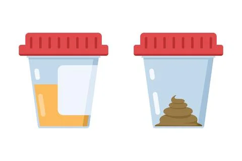 Flat cartoon vector illustration of feces and urine sample containers Stock Illustration