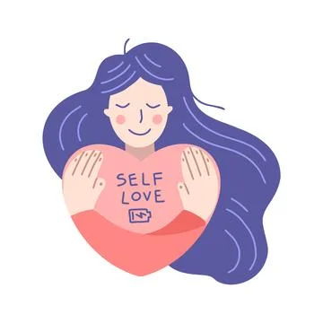 Flat cartoon vector illustration, hand drawn style. Girl hugs herself. Stock Illustration