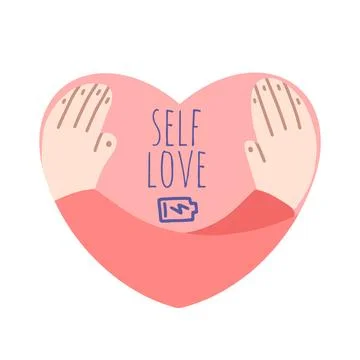 Flat cartoon vector illustration hands hug the heart, hand drawn style. Stock Illustration