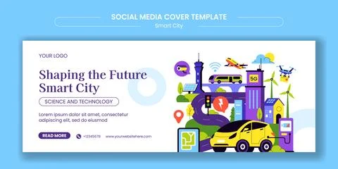 Flat Cartoon Vector Illustration of Smart City Infrastructure for Social Me.. Ilustración de archivo
