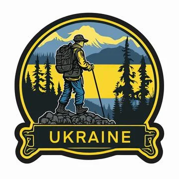 Flat cartoon vector illustration with a sticker on the topic of travel, Ukraine Stock Illustration