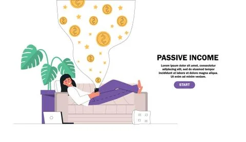 Flat cartoon vector illustration young girl resting, lying on the couch holdi Stock Illustration