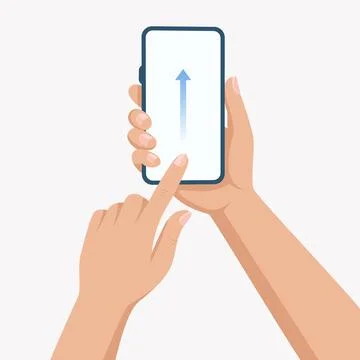 Flat Cartoon Vector Smartphone Swipe Up Gesture Illustration. Smartphone Sc.. Stock Illustration