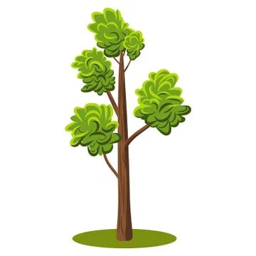 Flat cartoon vector tree with variety of green shades leaves. Stock Illustration