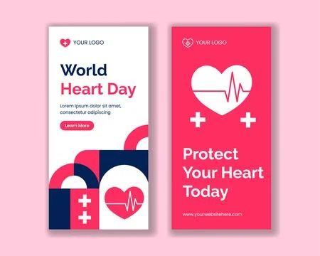 Flat Cartoon Vertical Banner for World Heart Day Social Media Background Stock Illustration