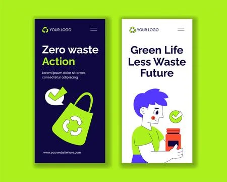Flat Cartoon Vertical Banner for Zero Waste Grocery Store Social Media Back.. Stock Illustration