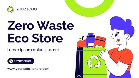 Flat Cartoon Zero Waste Grocery Store Social Media Thumbnail Background Stock Illustration