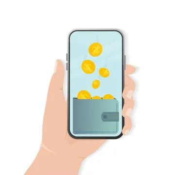 Flat cash back with smartphone for mobile app design. Payment online concept 스톡 일러스트