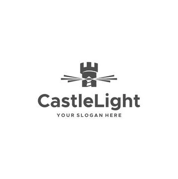 Flat CastleLight mercusuar building logo design Stock Illustration