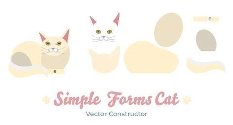 Flat cat isolated vector constructor. Cartoon illustration domestic yellow cat Stock Illustration