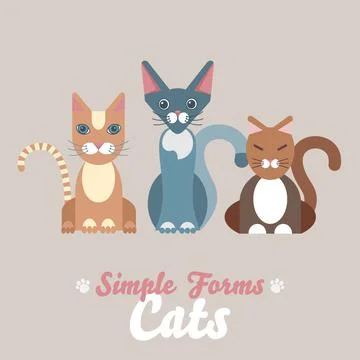 Flat cats isolated vector set. Cartoon illustration icons domestic cat Stock Illustration