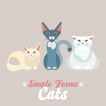 Flat cats isolated vector set. Cartoon illustration icons domestic cat Stock Illustration