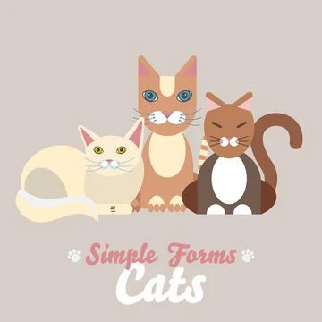 Flat cats isolated vector set. Cartoon illustration icons domestic cat Stock Illustration