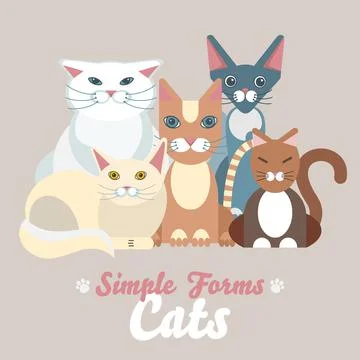 Flat cats isolated vector set. Cartoon illustration icons domestic cat Stock Illustration