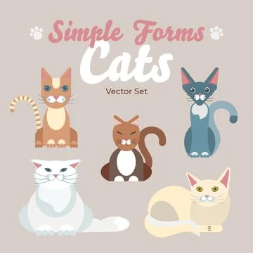 Flat cats isolated vector set. Cartoon illustration icons domestic cat Stock Illustration