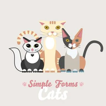 Flat cats isolated vector set. Cartoon illustration icons domestic cat Stock Illustration