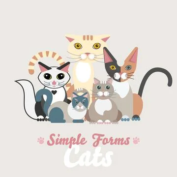 Flat cats isolated vector set. Cartoon illustration icons domestic cat Stock Illustration