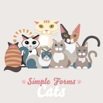 Flat cats isolated vector set. Cartoon illustration icons domestic cat Stock Illustration