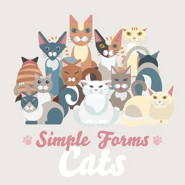 Flat cats isolated vector set. Cartoon illustration icons domestic cat Stock Illustration