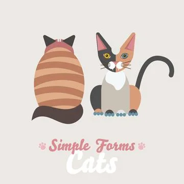 Flat cats sitting back and front view isolated vector. Cartoon illustration Stock Illustration