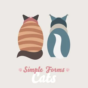 Flat cats sitting back view isolated vector. Cartoon illustration domestic tabby Illustrazione stock