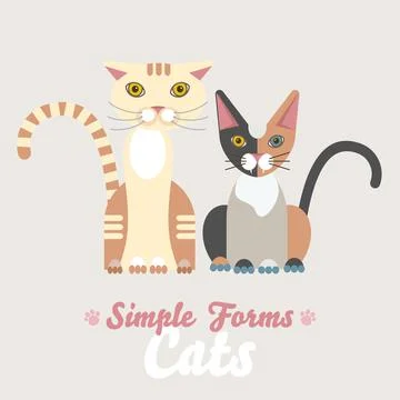 Flat cats sitting front view isolated vector. Cartoon illustration Illustrazione stock
