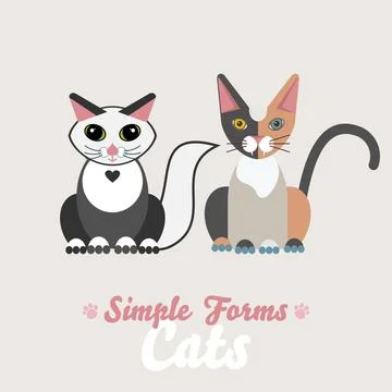 Flat cats sitting front view isolated vector. Cartoon illustration domestic cats Stock Illustration