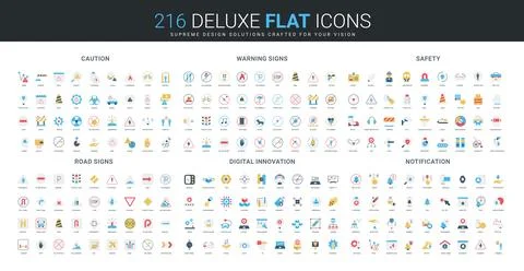 Flat Caution Warning Safety Road Innovation Icons 스톡 일러스트