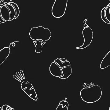 Flat chalk contour vegetables seamless pattern Stock Illustration
