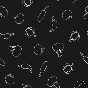 Flat chalk silhouette vegetable seamless pattern Illustrazione stock