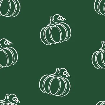 Flat chalked pumpkin vegetable seamless pattern Stock Illustration