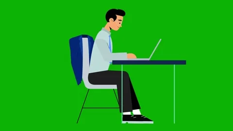 Flat Character Employee Working on Computer | Office Worker Typing Animation | B Video stock 314919255