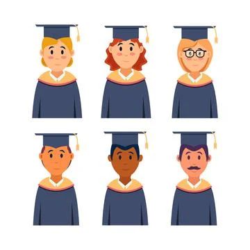 Flat character graduation illustration set Stock Illustration