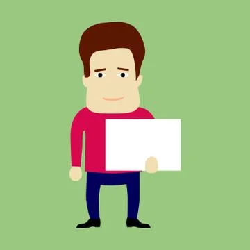 Flat character holding a panel Stock Illustration