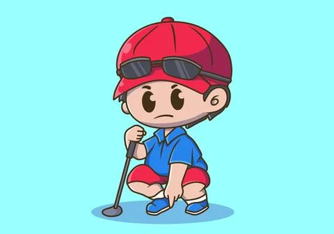 Flat character illustration of a guy holding a golf stick Stock Illustration