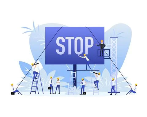 Flat character stop sign people on white background. Sign forbidden Stock Illustration