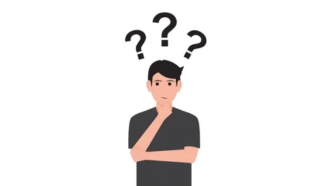 Flat character thinking animation with question marks above head. Stock Footage 327933253