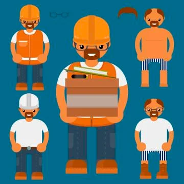 Flat characters kit. Worker characters. Illustrazione stock