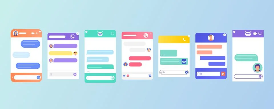 Flat chat bot dialogue windows with chatbot robot, people avatar Stock Illustration