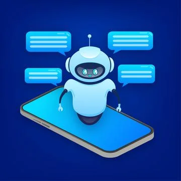 Flat chat bot for web design. Flat isometric vector illustration. Artificial Illustrazione stock