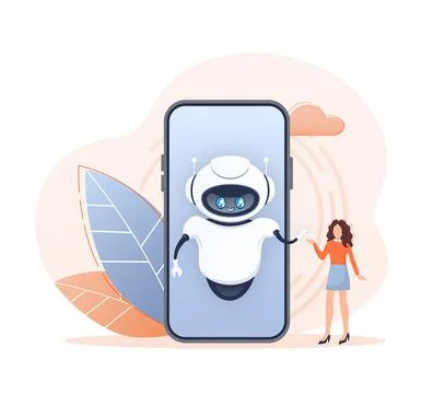 Flat chat bot for web design. Flat isometric vector illustration. Artificial イラスト素材