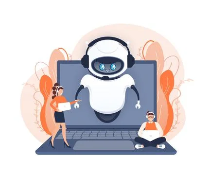 Flat chat bot for web design. Flat isometric vector illustration. Artificial Stock Illustration