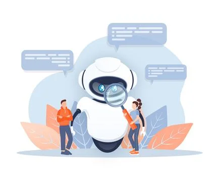Flat chat bot for web design. Flat isometric vector illustration. Artificial 库存插图