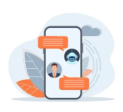 Flat chat bot for web design. Flat isometric vector illustration. Artificial Illustrazione stock